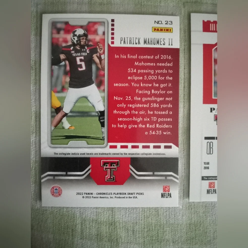 Patrick Mahomes college throwback cards x2
